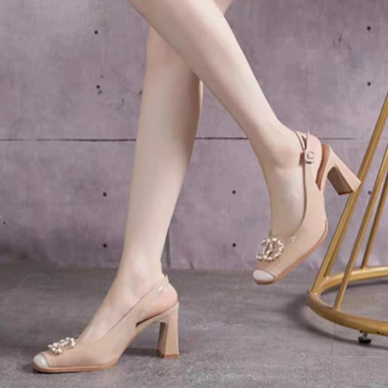 Sandalias de tacón alto con hebilla para mujer – Zapatos casuales cómodos con talón abierto para el verano, moda de diseñador para uso diario y compras