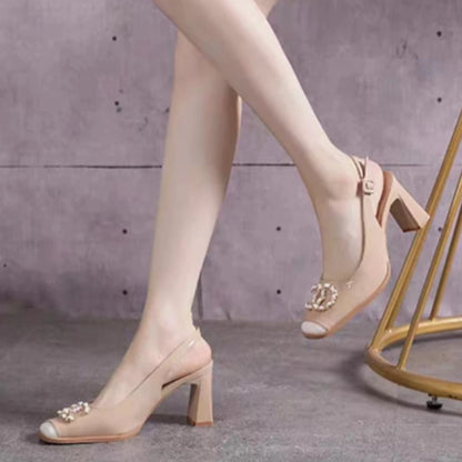Sandalias de tacón alto con hebilla para mujer – Zapatos casuales cómodos con talón abierto para el verano, moda de diseñador para uso diario y compras