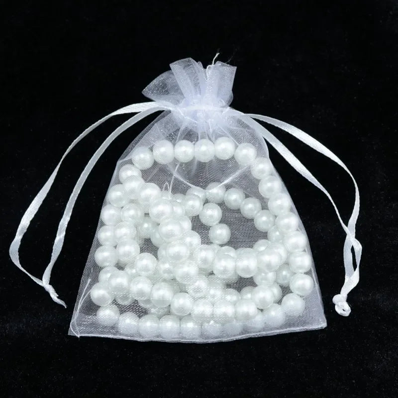Bolsas de regalo de organza blanca de 20 a 100 unidades – Bolsas de joyería con cordón para recuerdos de boda, regalos de Navidad, empaques de dulces y accesorios para fiestas