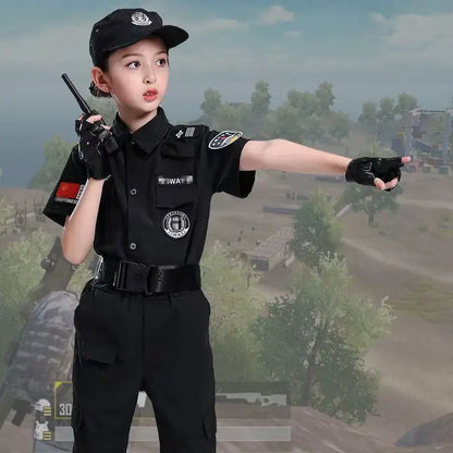 Halloween Children Policeman Cosplay Costume – Kids Police Officer Uniform Set for Boys & Girls, Party Dress-Up & Role Play Outfit