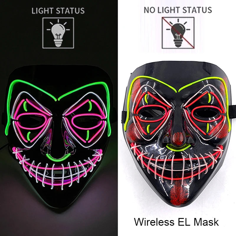 Masque LED sans fil Purge – Masque néon lumineux pour Halloween, fêtes et festivals
