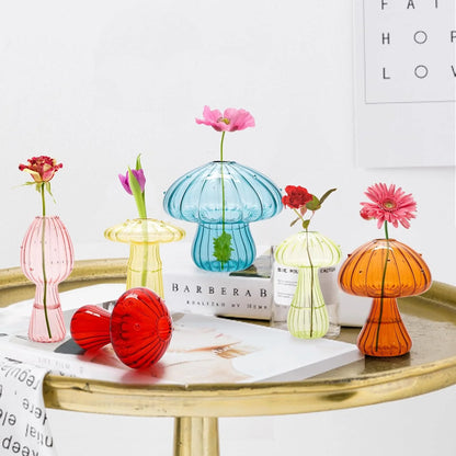 Mini Mushroom Glass Vase Set – Propagation Terrarium for Plants, Flowers & Home Office Décor