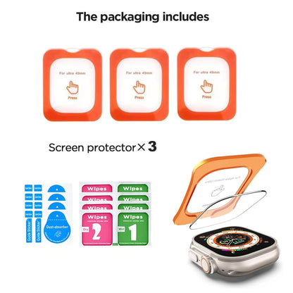Protector de pantalla de cristal templado para Apple Watch Ultra 49 mm (Ultra 1/2/3) – Película protectora HD resistente a los arañazos con herramienta de instalación de alineación