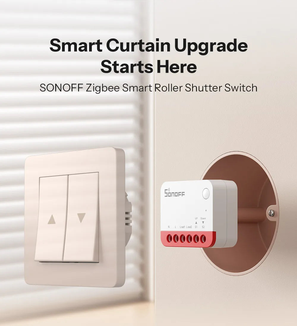 SONOFF MINI-ZBRBS Zigbee Smart Roller Shutter Switch – Controlador inteligente de cortinas, módulo de motor de persianas compatible con ZigBee Hub, automatización de escenas locales e interruptor amplificador de señal para eWeLink Smart Home