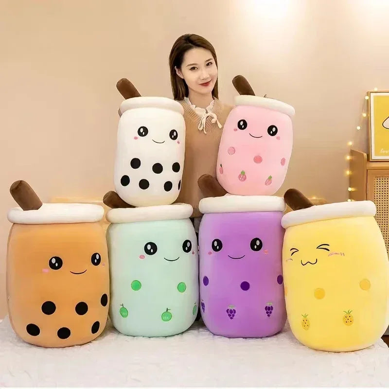 Giant Bubble Tea Plush Pillow – 22–70cm Squishy Milk Tea Boba Stuffed Toy Fruit Drink Bottle Decor Gift