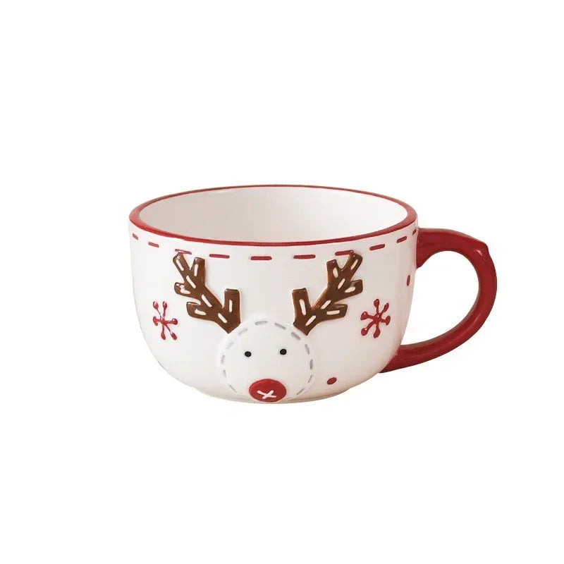 Christmas Santa Claus Ceramic Mug – Embossed Reindeer Coffee & Milk Cup for Breakfast, Kids’ Xmas Gift & Holiday Home Drinkware