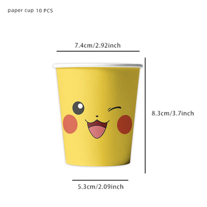 Pokémon Pikachu Birthday Party Decorations Tableware Set – Paper Cups, Plates, Tablecloth, Straws, Banner & Napkins for Kids Party Supplies