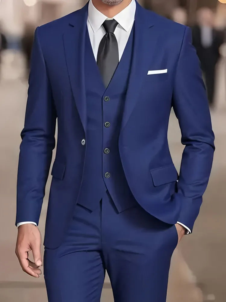 Traje de hombre beige de 3 piezas – Americana de esmoquin formal, chaleco y pantalones, traje de boda para novio, padrino de boda o graduación