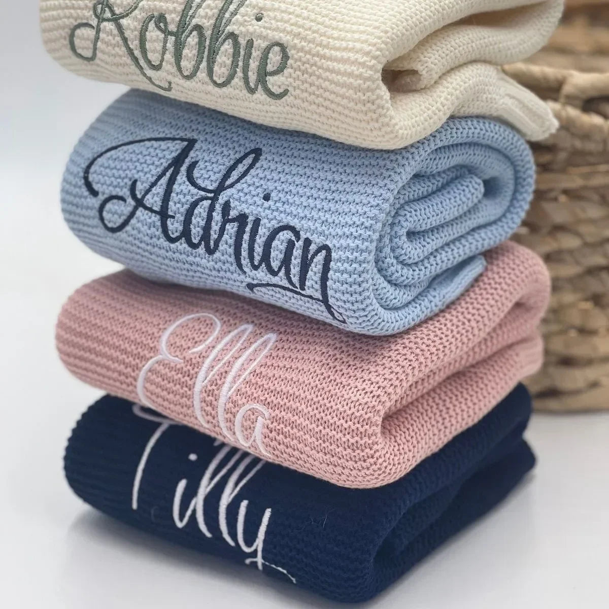 Personalized Baby Knitted Blanket – Custom Name Cotton Newborn Wrap for Winter Warmth & Comfort