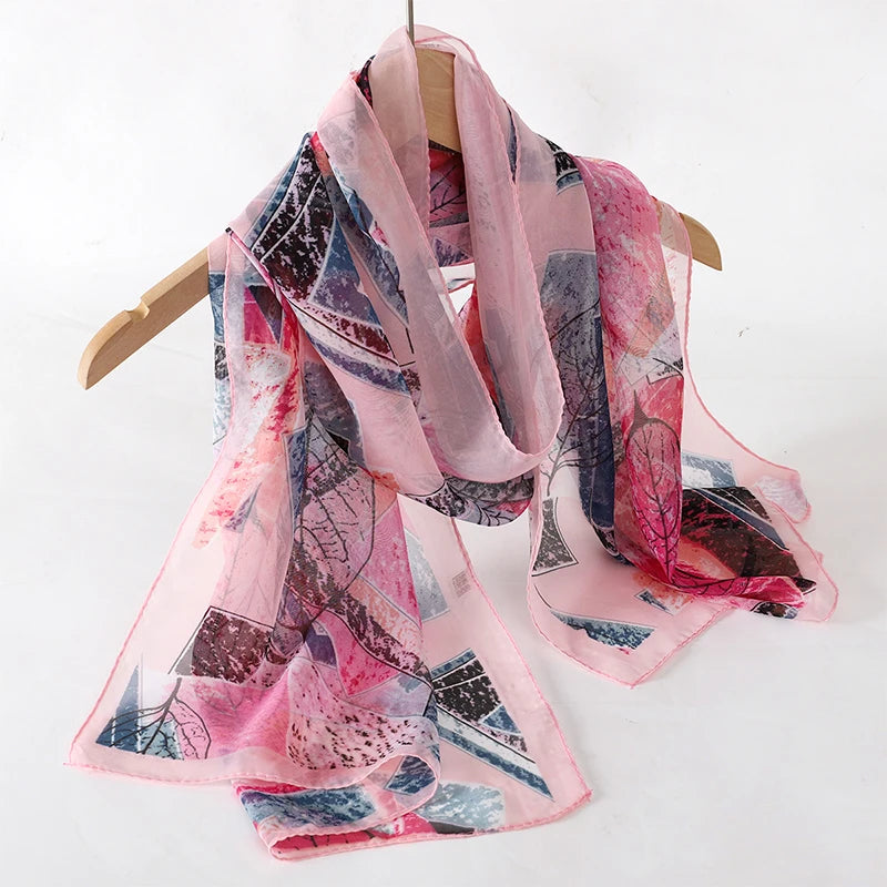Women's Printed Chiffon Scarf Shawl – Lightweight Silk-Feel Long Wrap for Beach, Travel & Outdoor Wear, Fashion Headband Accessory