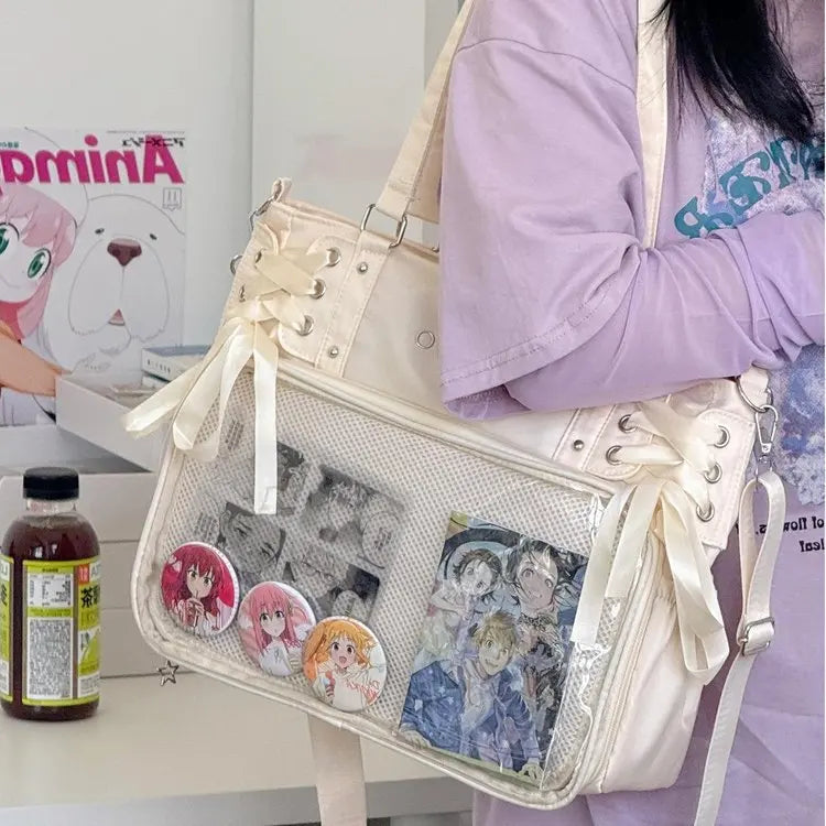 Bolso Bandolera con Lazo Estilo Universitario – Bolso de Hombro de Gran Capacidad para Chicas, Bolso Ita de Moda JK, Bolso de Mano con Acento de Lazo para Libros Escolares, Material Escolar y Uso Diario