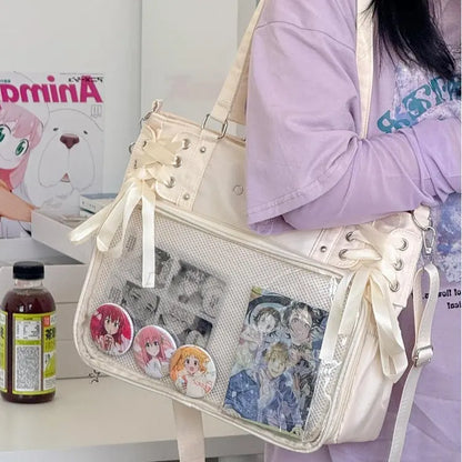 Bolso Bandolera con Lazo Estilo Universitario – Bolso de Hombro de Gran Capacidad para Chicas, Bolso Ita de Moda JK, Bolso de Mano con Acento de Lazo para Libros Escolares, Material Escolar y Uso Diario