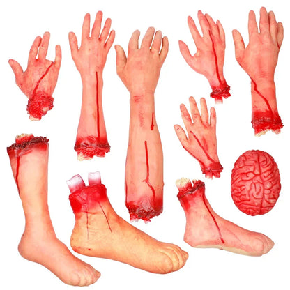 Halloween Fake Body Parts Props – Scary Bloody Human Brain, Heart, Hand, Finger, Leg & Foot Decorations for Halloween Parties, Haunted Houses & Horror Decor