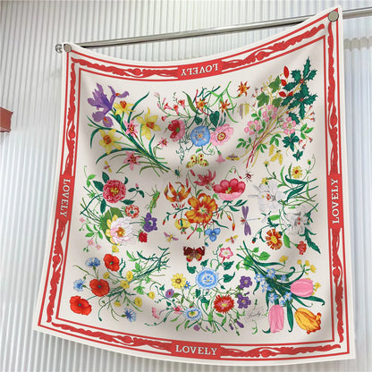 Foulard carré en soie 90 cm pour femme, motif floral, sergé de luxe, bandana, châle, hijab, cache-col, écharpe de tête
