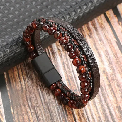 Pulsera de cuero clásica para hombre – Pulsera multicapa tejida a mano para hombre | Accesorio de joyería de moda casual, regalo