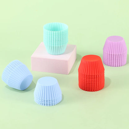 12PCS Reusable Silicone Cupcake Baking Cups – Non-Stick Muffin & Pancake Liners, Flexible Baking Molds in Assorted Random Colors