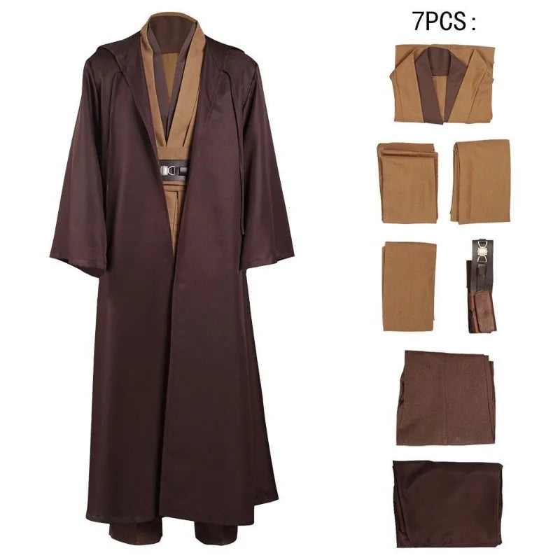 Obi-Wan Kenobi Men’s Jedi Costume – Adult Jedi Knight Robe, Hooded Tunic & Cloak Full Set for Halloween Cosplay & Dress-Up