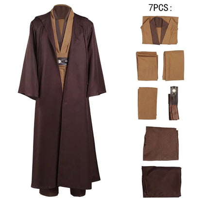 Obi-Wan Kenobi Men’s Jedi Costume – Adult Jedi Knight Robe, Hooded Tunic & Cloak Full Set for Halloween Cosplay & Dress-Up