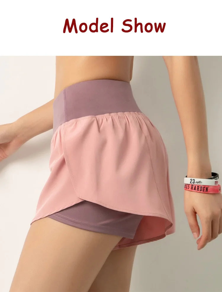 Women’s Sport Running Shorts Double Layer Yoga Gym Fitness Jogging Training Summer Short Pants