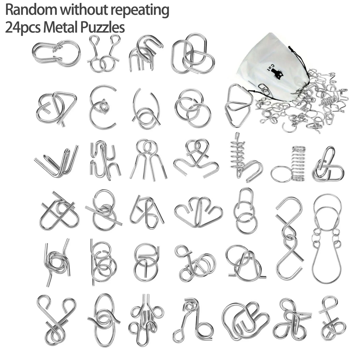 Metal Wire Puzzle Set – Brain Teaser IQ Challenge, Disentanglement Iron Link Interlock Puzzle Game, Chinese Ring Magic Trick Toy for Adults & Kids