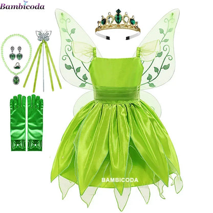 Girls Tinker Bell Costume – Green Fairy Princess Fancy Dress for Halloween, Birthday Parties & Cosplay, Ages 2–10Y