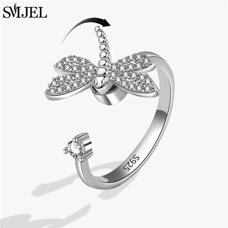 Cherry Blossom Rotating Fidget Spinner Ring – Cute Cat, Bee, Bunny & Butterfly Anti-Anxiety Ring for Women | Adjustable Stress Relief Jewelry
