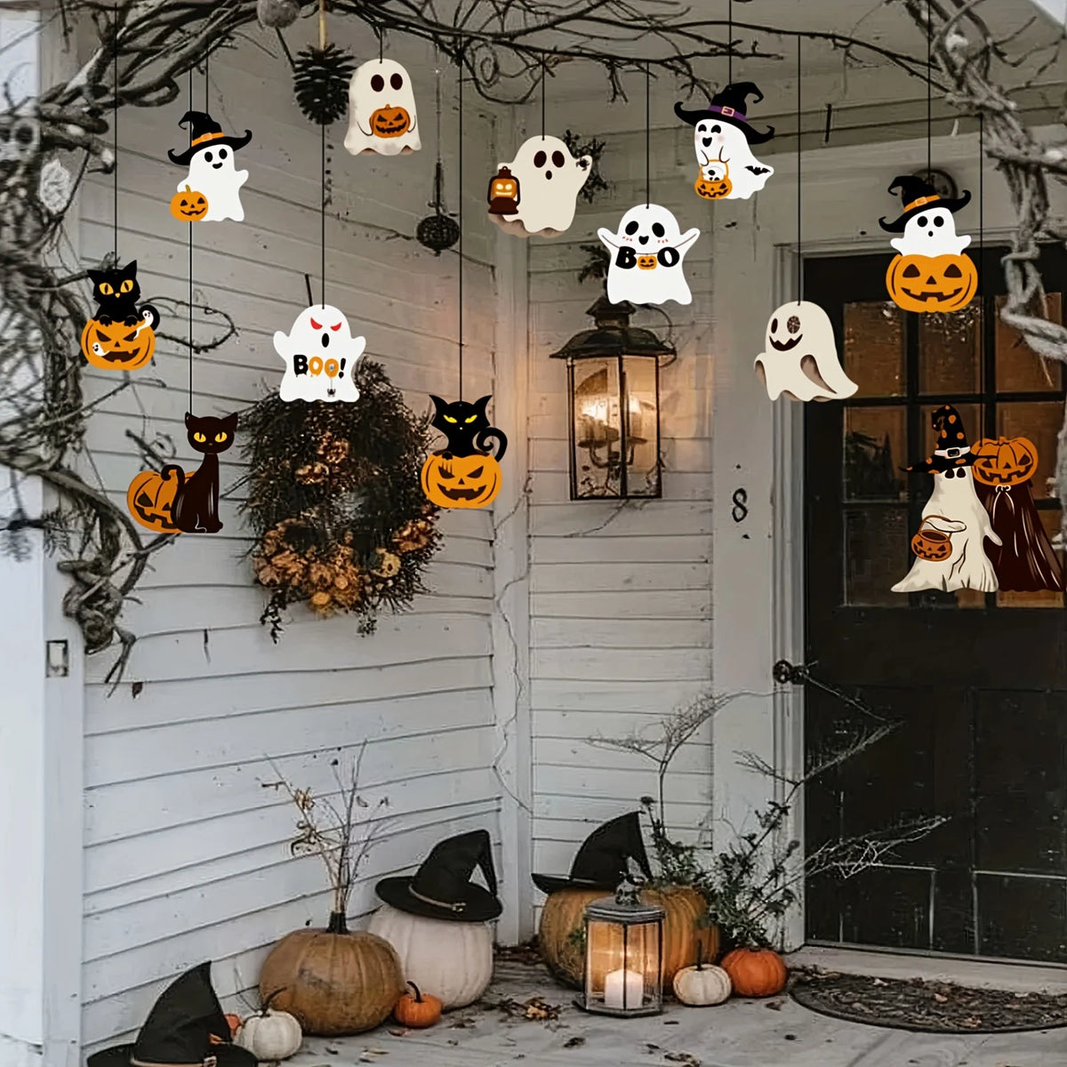 12PCS Cute Paper Halloween Ghost Decorations – Hanging Ghost Party Ornaments for Home, Room, Window & Halloween Party Decor