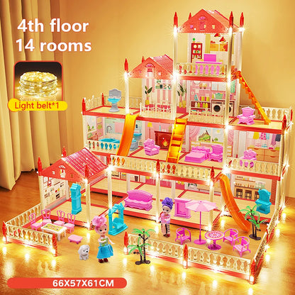 3D DIY Mini Princess Castle Villa Assembly Toy House with LED Lights – Creative Doll House Accessories Set, Girl Birthday Gift
