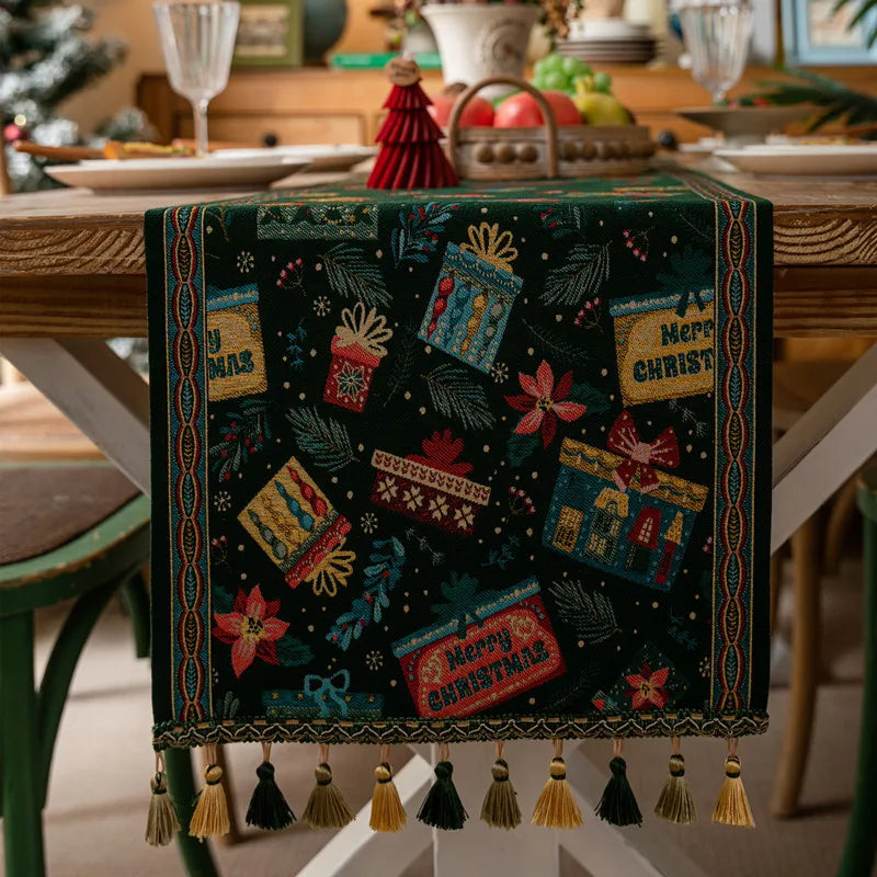 Christmas Snowflake Jacquard Table Runner – Winter Dining Table Cloth for Xmas, New Year, Rustic Home Decor & Holiday Gift