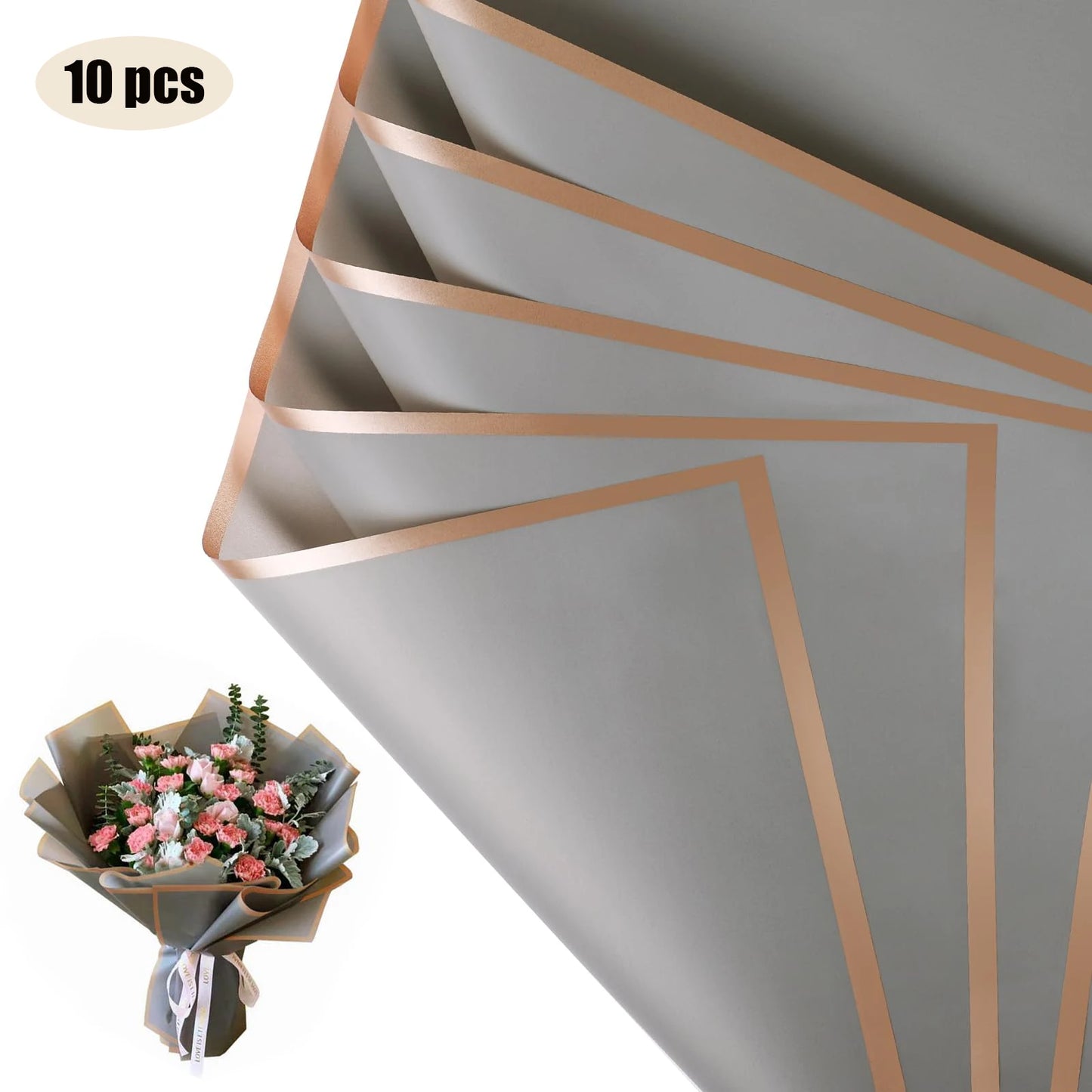 10 hojas de papel de envolver flores impermeable con bordes dorados para ramos, bodas, regalos y arreglos florales de bricolaje