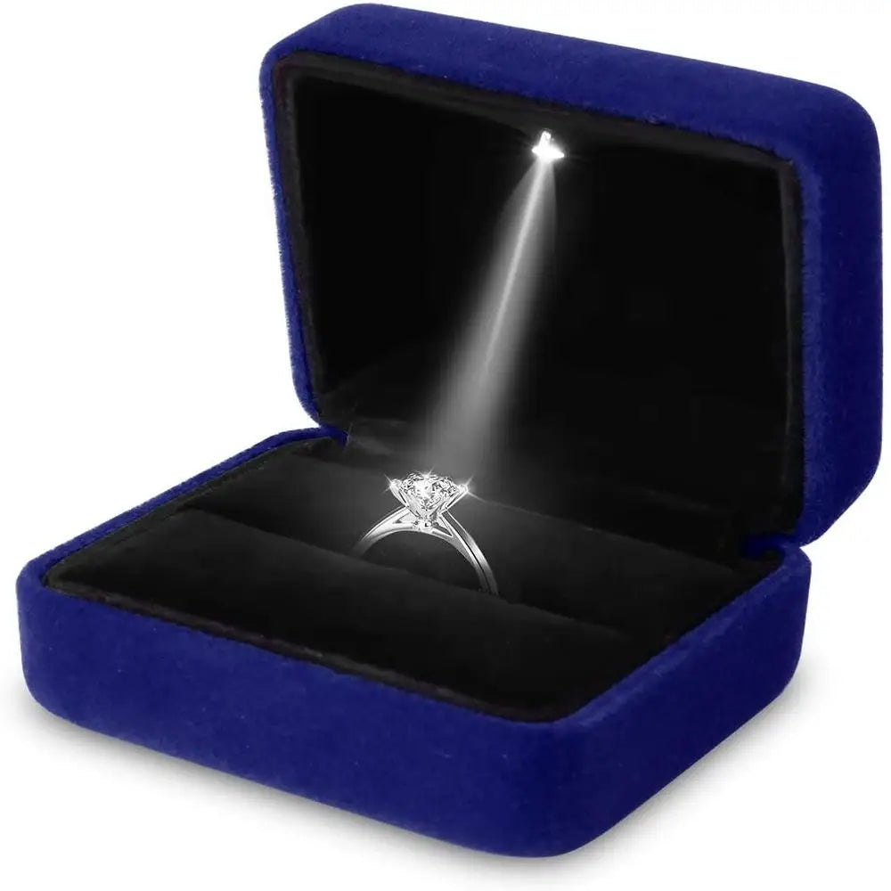 LED Velvet Jewelry Gift Box for Rings, Necklaces & Pendants – Luxury Lighted Proposal, Engagement & Wedding Display Case
