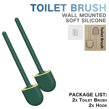 Juego de escobillas de inodoro de silicona – Limpiador de inodoro montado en la pared, kit moderno de cepillo de limpieza para WC, cepillo de silicona flexible con soporte de almacenamiento para baño y accesorios