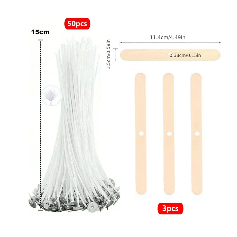 Kit para hacer mechas de vela de 53 piezas – Mechas de algodón encerado con soportes, juego de mechas de cera de soja sin humo para hacer velas, suministros de manualidades y decoración del hogar hecha a mano