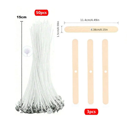 Kit para hacer mechas de vela de 53 piezas – Mechas de algodón encerado con soportes, juego de mechas de cera de soja sin humo para hacer velas, suministros de manualidades y decoración del hogar hecha a mano