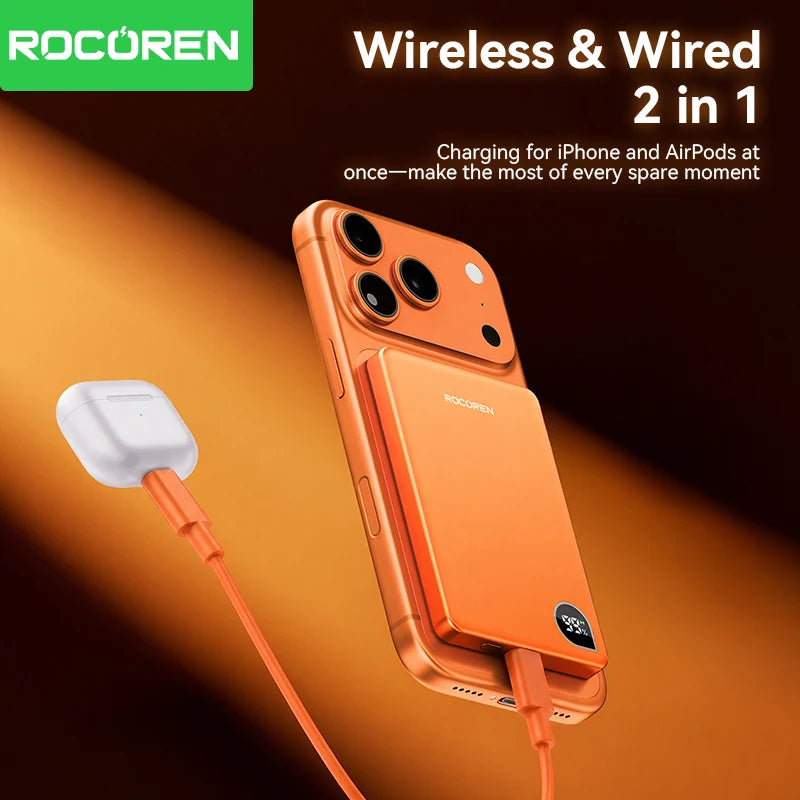 Rocoren 10000mAh Magnetic Power Bank – Fast Charging Portable Wireless Charger Battery Pack for iPhone 17 & 16 Pro Max