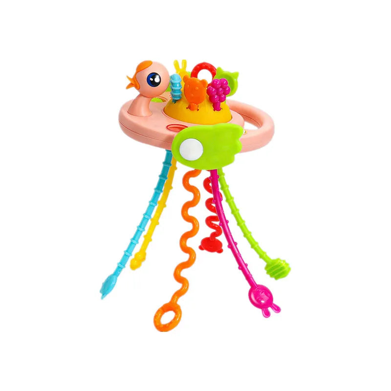 Juguete Sensorial de Silicona Montessori con Cuerda para Bebés – Mordedor Sonajero para Bebés de 6 a 12 Meses