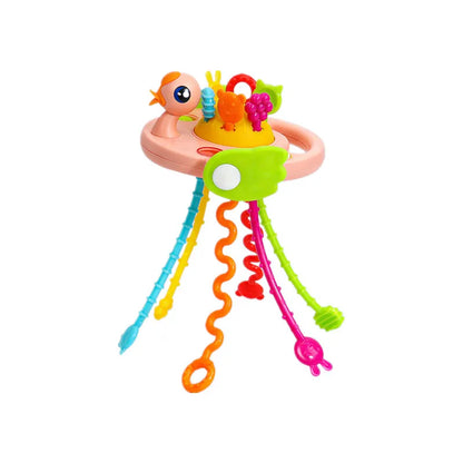 Juguete Sensorial de Silicona Montessori con Cuerda para Bebés – Mordedor Sonajero para Bebés de 6 a 12 Meses