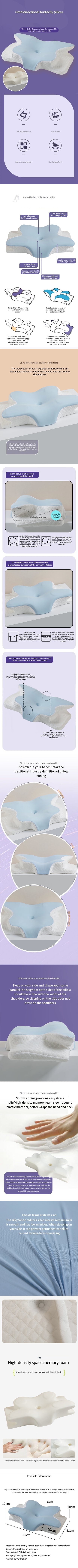 Oreiller en mousse à mémoire de forme rafraîchissant pour l'été – Oreiller cervical à rebond lent, oreiller ergonomique papillon pour le sommeil, coussin orthopédique respirant pour un repos confortable et un soutien du cou
