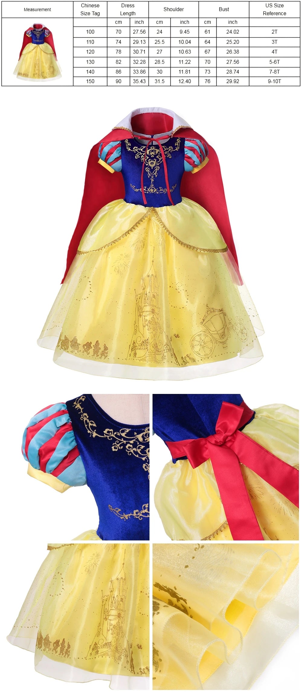 Vestido de disfraz de princesa para niña – Traje de fiesta de cuento de hadas para Halloween, carnaval y regalos de cumpleaños