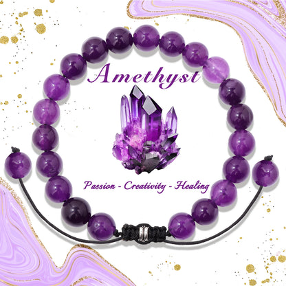 Bracelet perles de tourmaline noire naturelle – Bracelet ajustable tressé en corde avec carte cadeau pour hommes et femmes