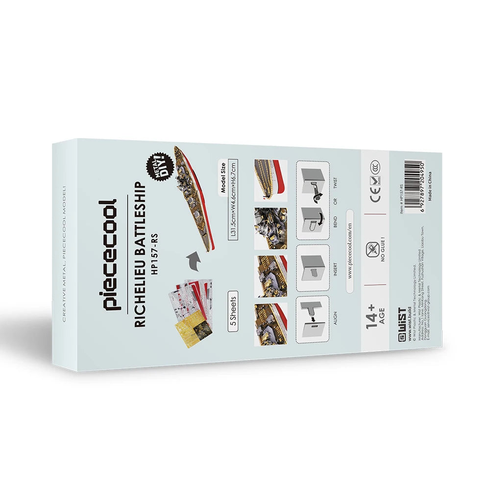 Piececool Kit de Modelo de Acorazado de Metal 3D – HMS Hood y Richelieu, Rompecabezas de Ensamblaje, Juguete Educativo para Adolescentes y Coleccionistas