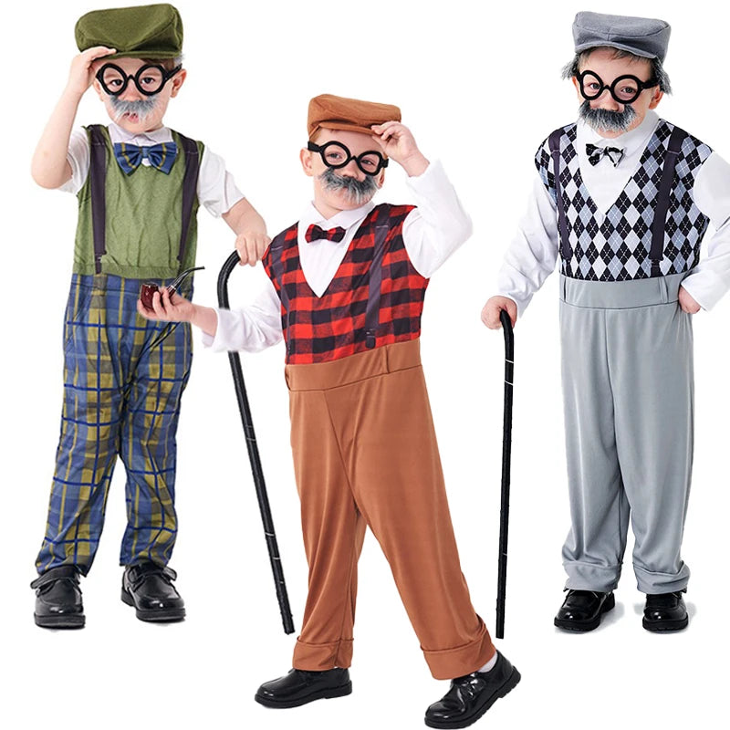 Halloween Children’s Cosplay Costumes – Grandpa & Centenarian Character Performance Wear for Kids Dress-Up & Stage Play