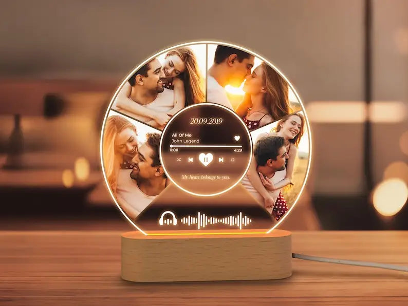 Personalized Acrylic Music Photo Plaque with LED Night Light – Custom Spotify-Style Song Gift for Couples, Anniversaries, Birthdays & Christmas