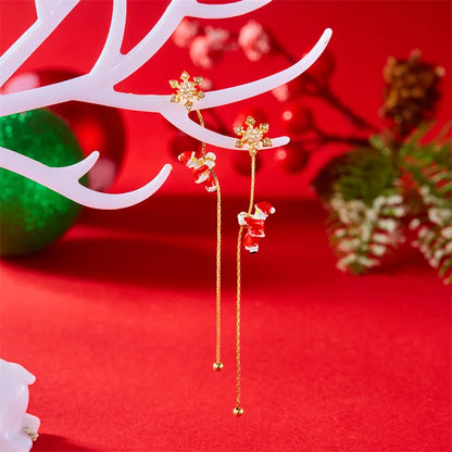 Asymmetric Snowflake & Snowman Christmas Drop Earrings for Women – Moving Santa Long Tassel Dangle Party Jewelry & Holiday Gift