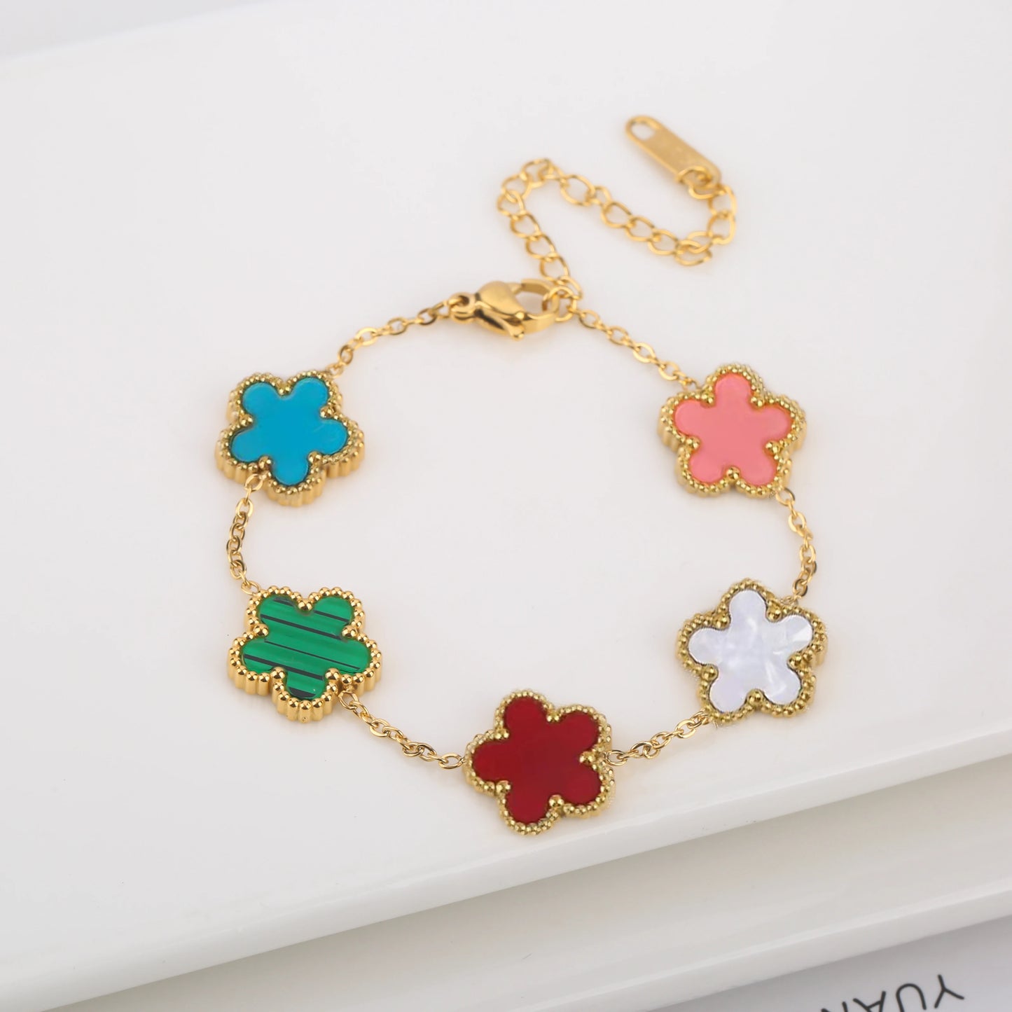 Stainless Steel Five Leaf Flower Clover Bracelet for Women Girls Adjustable Laser Petal Classic Brand Jewelry Gift