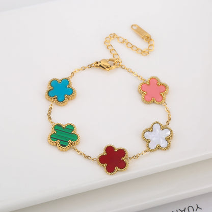 Stainless Steel Five Leaf Flower Clover Bracelet for Women Girls Adjustable Laser Petal Classic Brand Jewelry Gift