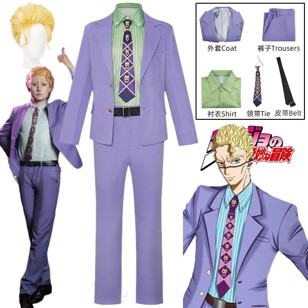 Anime Purple Blazer Cosplay Costume Set – Shirt, Pants, Tie & Belt Outfit for Men & Women Halloween Roleplay Suit