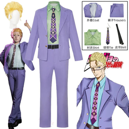 Anime Purple Blazer Cosplay Costume Set – Shirt, Pants, Tie & Belt Outfit for Men & Women Halloween Roleplay Suit