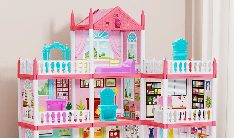 3D DIY Mini Princess Castle Villa Assembly Toy House with LED Lights – Creative Doll House Accessories Set, Girl Birthday Gift