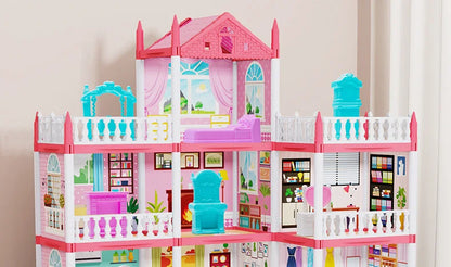 3D DIY Mini Princess Castle Villa Assembly Toy House with LED Lights – Creative Doll House Accessories Set, Girl Birthday Gift